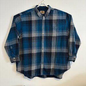 Foundry Casual Button Down Mens 4XLT Blue Plaid Rugged Flannel Shirt